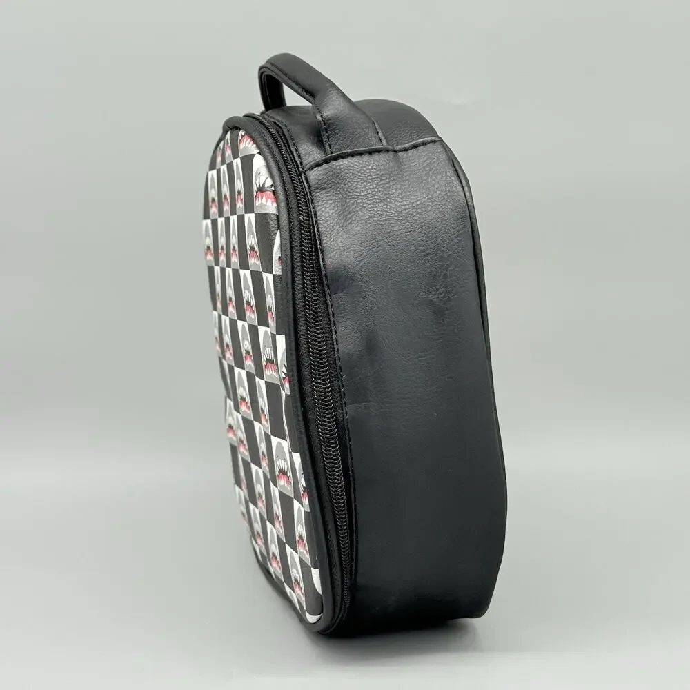 Captain Owens OMG Black Checkerboard Shark Head Insulated Zip Lunch Box
